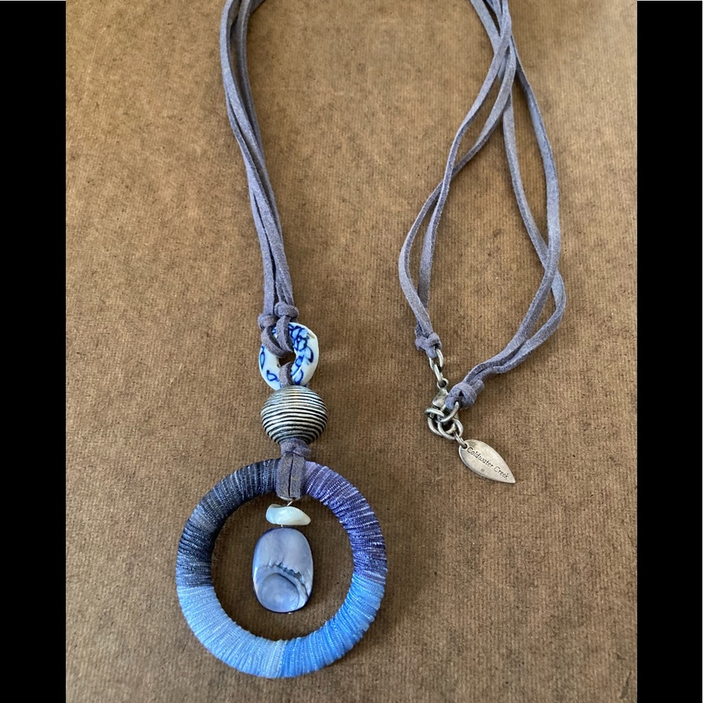 COLDWATER CREEK Abalone Pendant 30” Leather Necklace NIB!